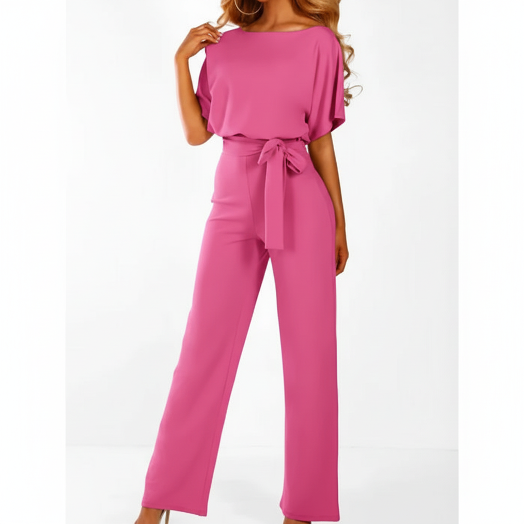 Emma | Women's Jumpsuit With Short Sleeves And Waist Tie Detail | Minimalist