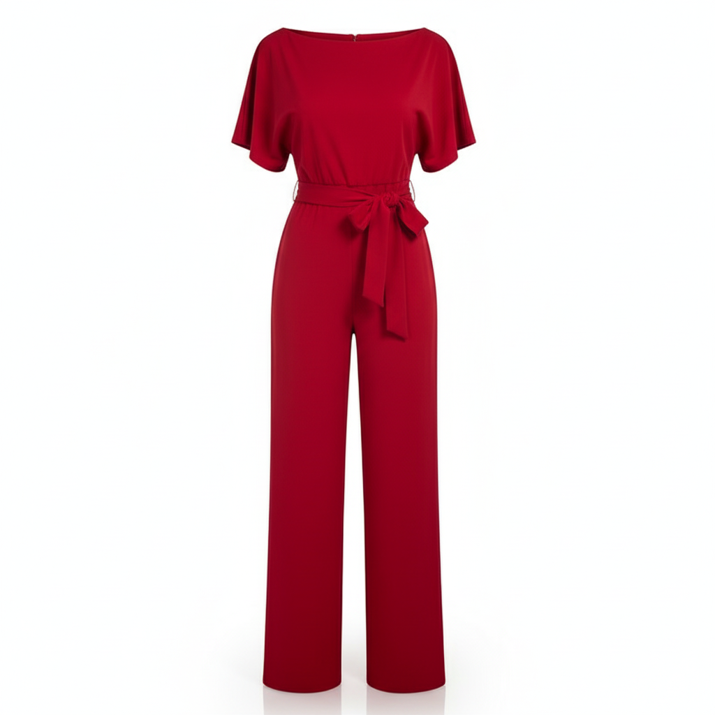 Emma | Women's Jumpsuit With Short Sleeves And Waist Tie Detail | Minimalist