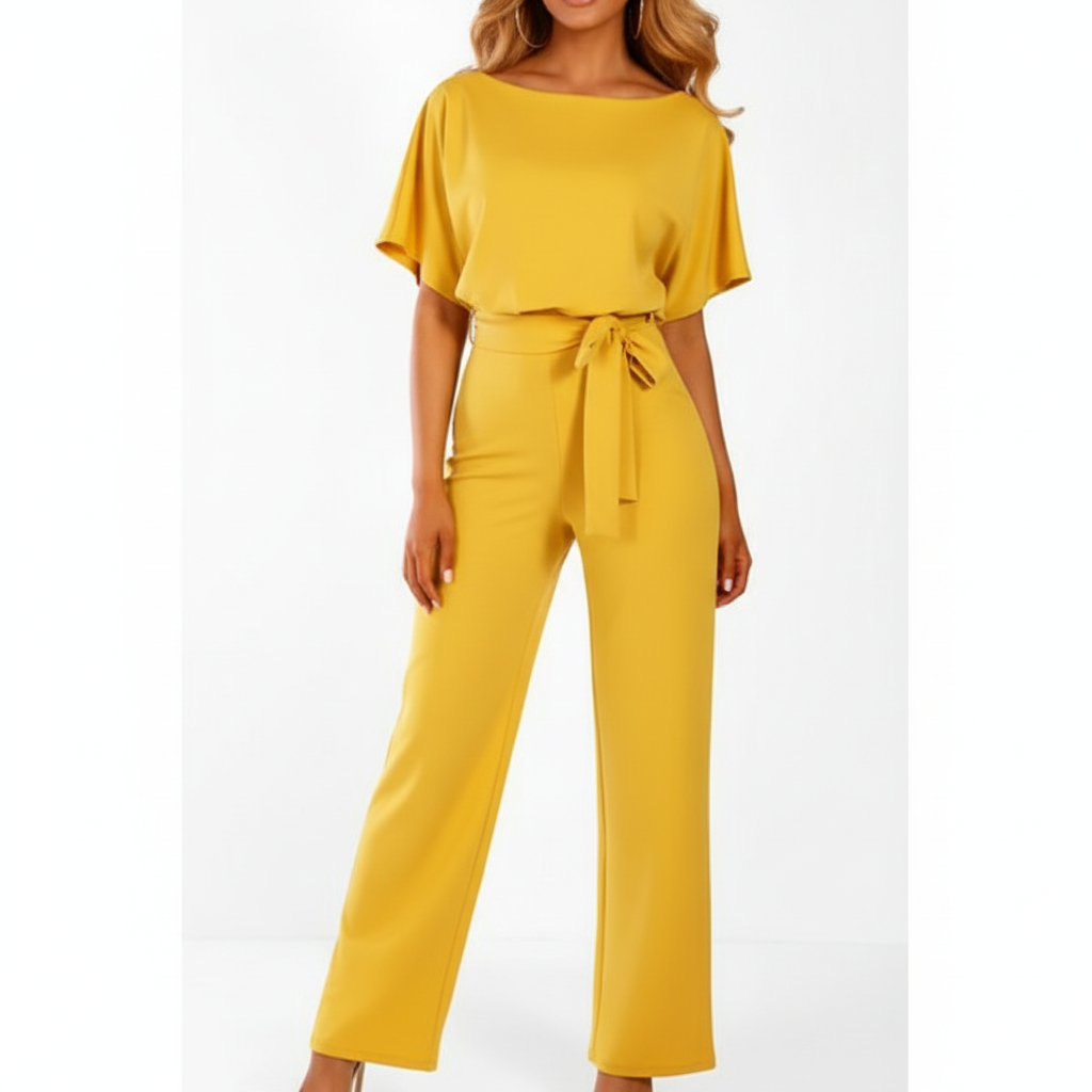 Emma | Women's Jumpsuit With Short Sleeves And Waist Tie Detail | Minimalist