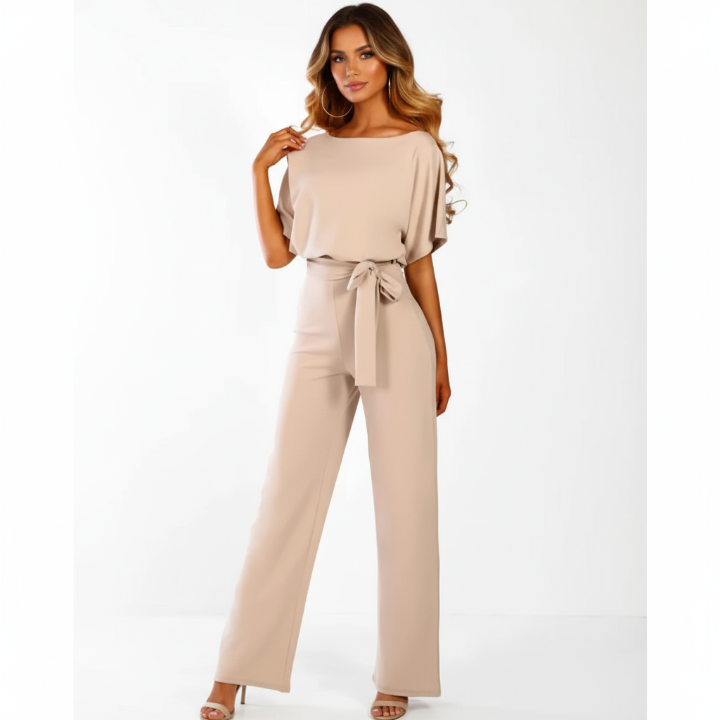 Emma | Women's Jumpsuit With Short Sleeves And Waist Tie Detail | Minimalist