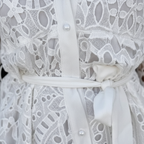 Emma | Women's Mini Lace Dress With Long Sleeves And Waist Tie Detail | Chic