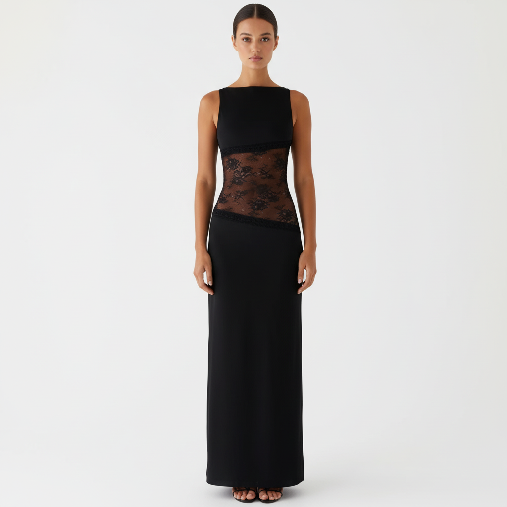 Emma | Women's Lace Maxi Dress With Sleeveless Design And Sheer Lace Panel | Elegant