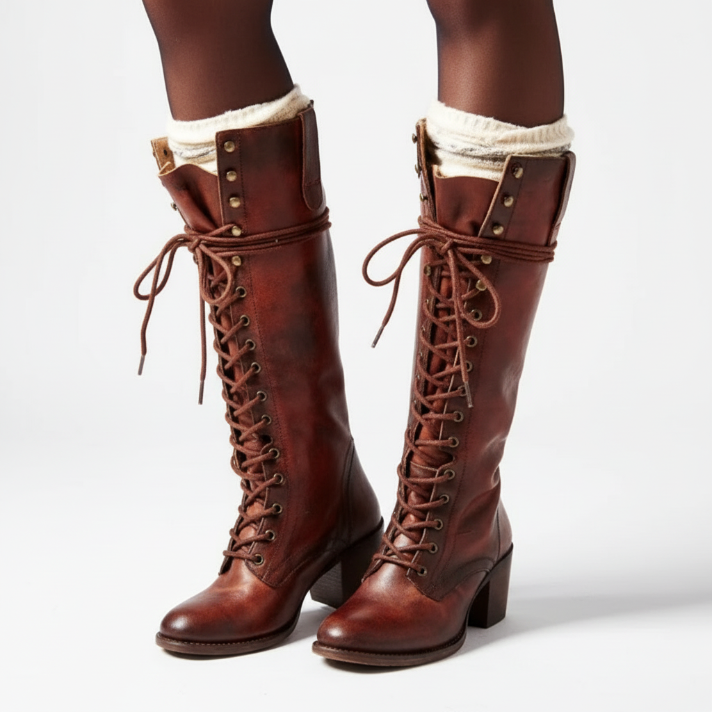 Emma | Women's Lace-Up Boots With Block Heel And Lace Closure | Vintage