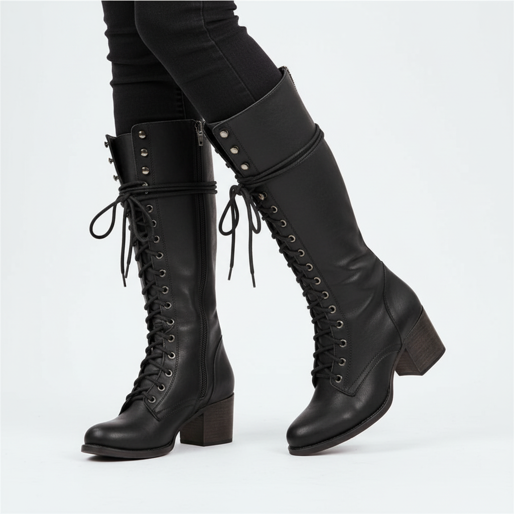 Emma | Women's Lace-Up Boots With Block Heel And Lace Closure | Vintage
