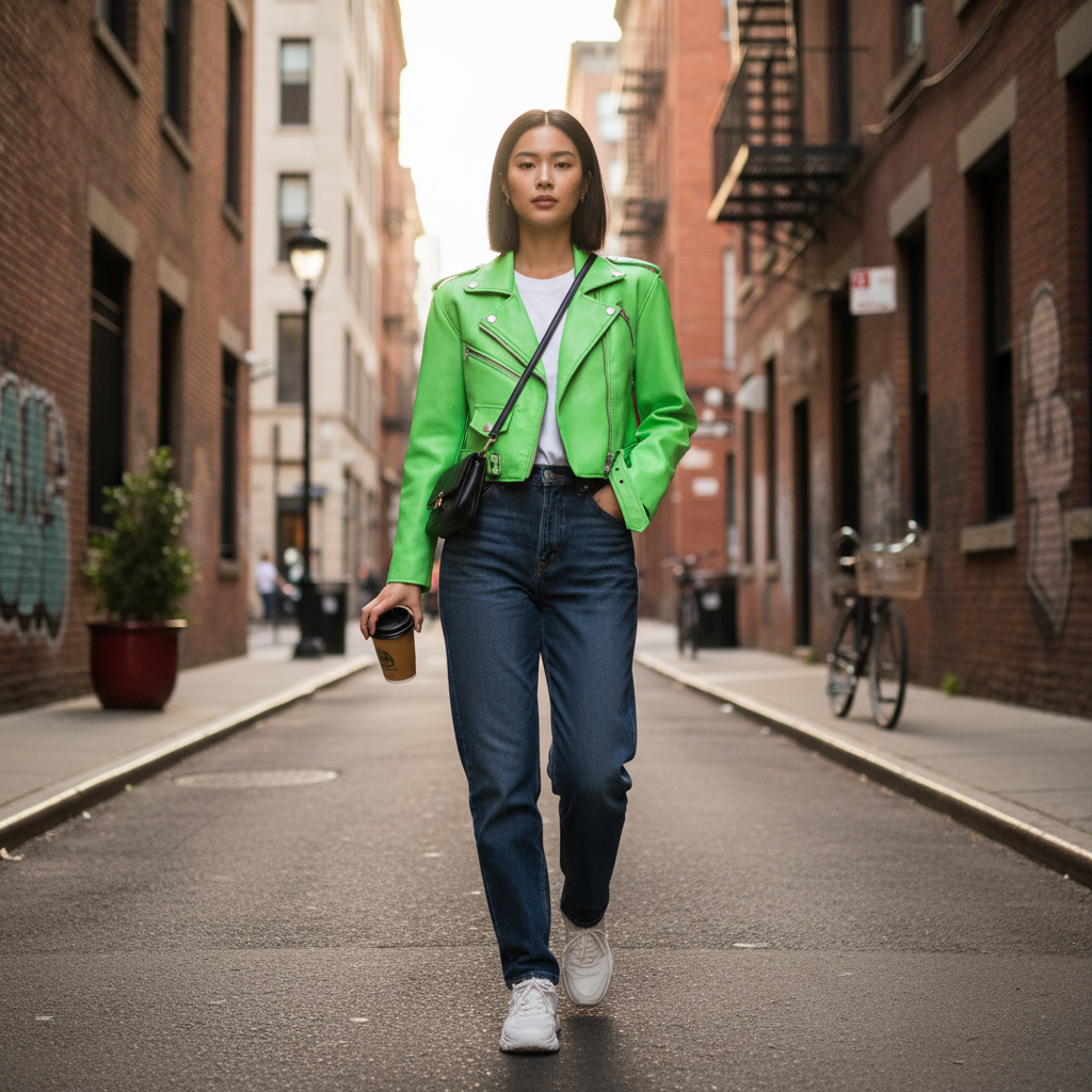 Emma | Women's Leather Jacket With Asymmetric Zip And Zip Pockets | Biker
