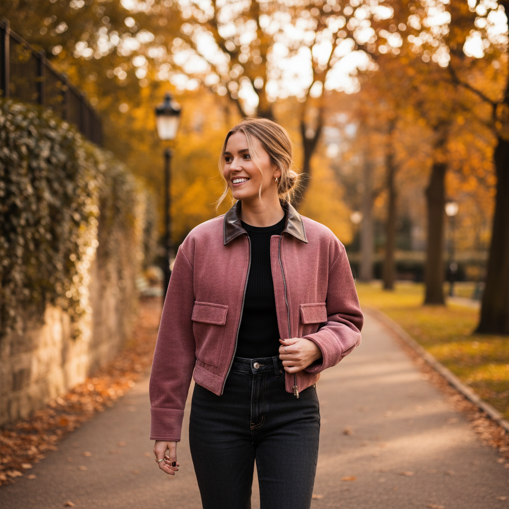 Emma | Women's Leather Jacket With Front Zip And Chest Pockets | Casual