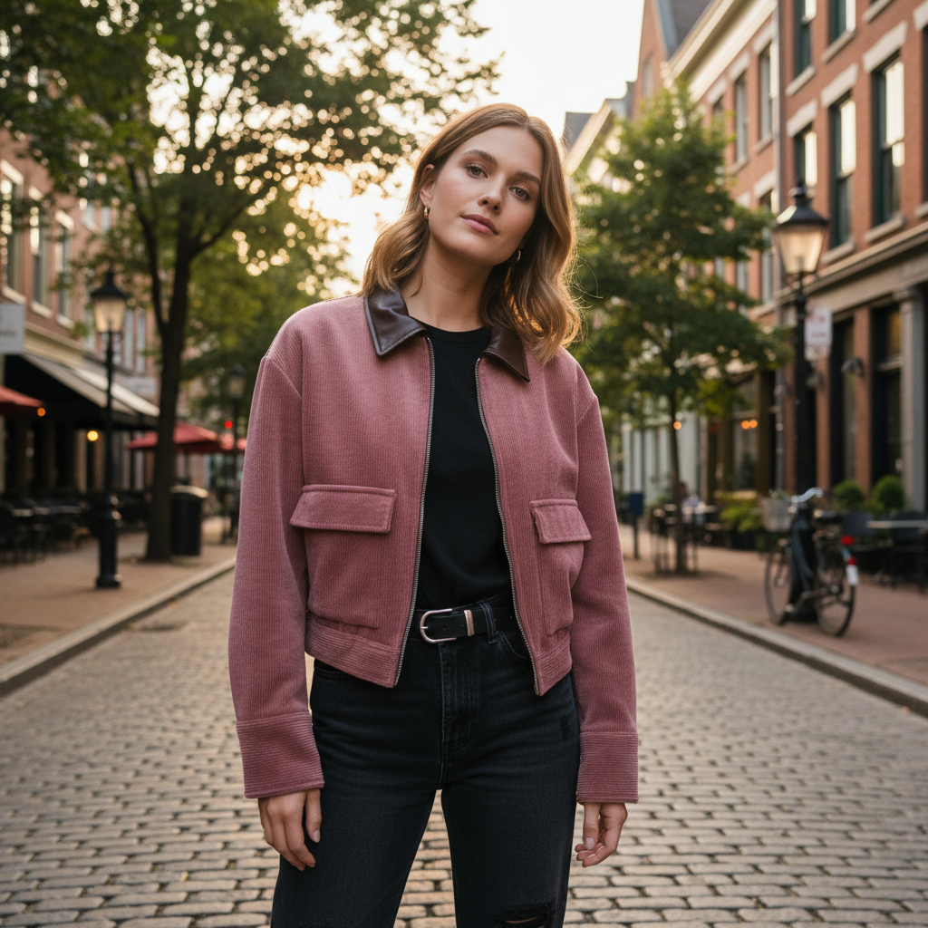 Emma | Women's Leather Jacket With Front Zip And Chest Pockets | Casual