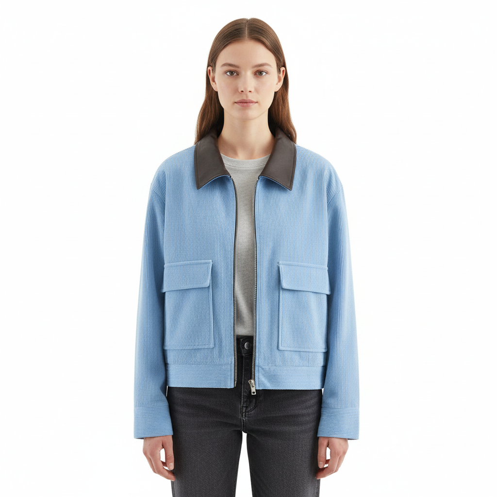 Emma | Women's Leather Jacket With Front Zip And Chest Pockets | Casual