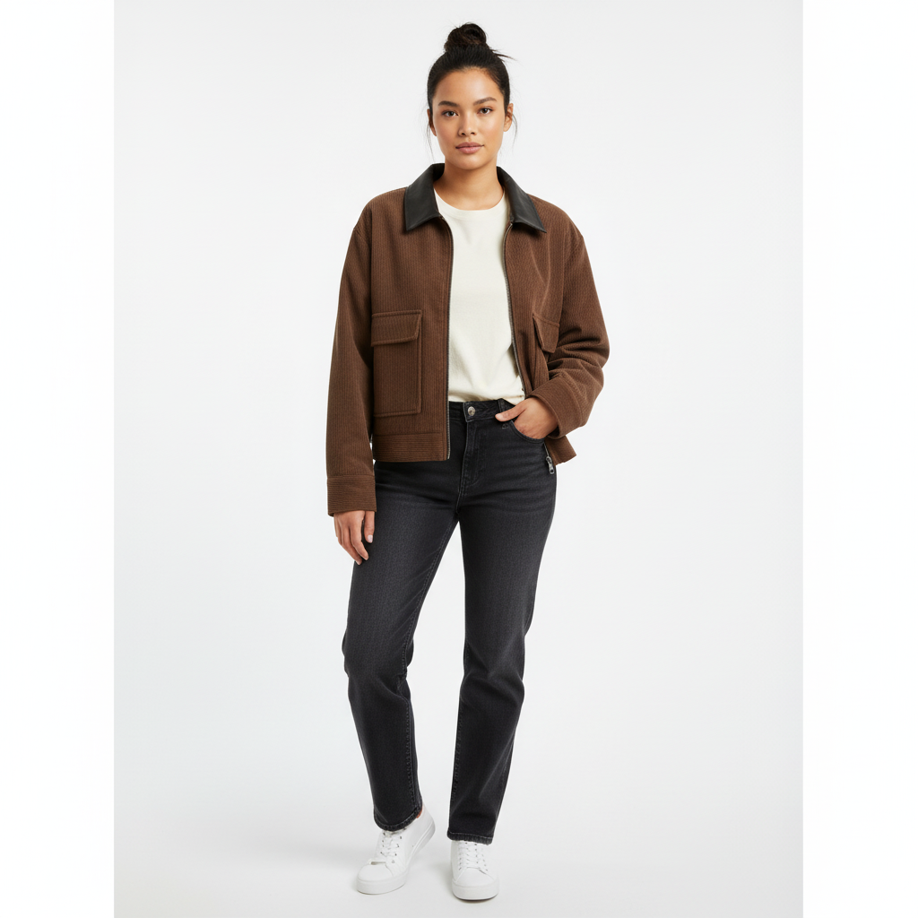 Emma | Women's Leather Jacket With Front Zip And Chest Pockets | Casual