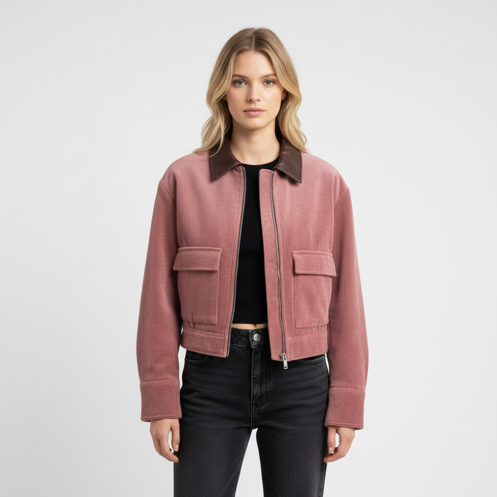 Emma | Women's Leather Jacket With Front Zip And Chest Pockets | Casual