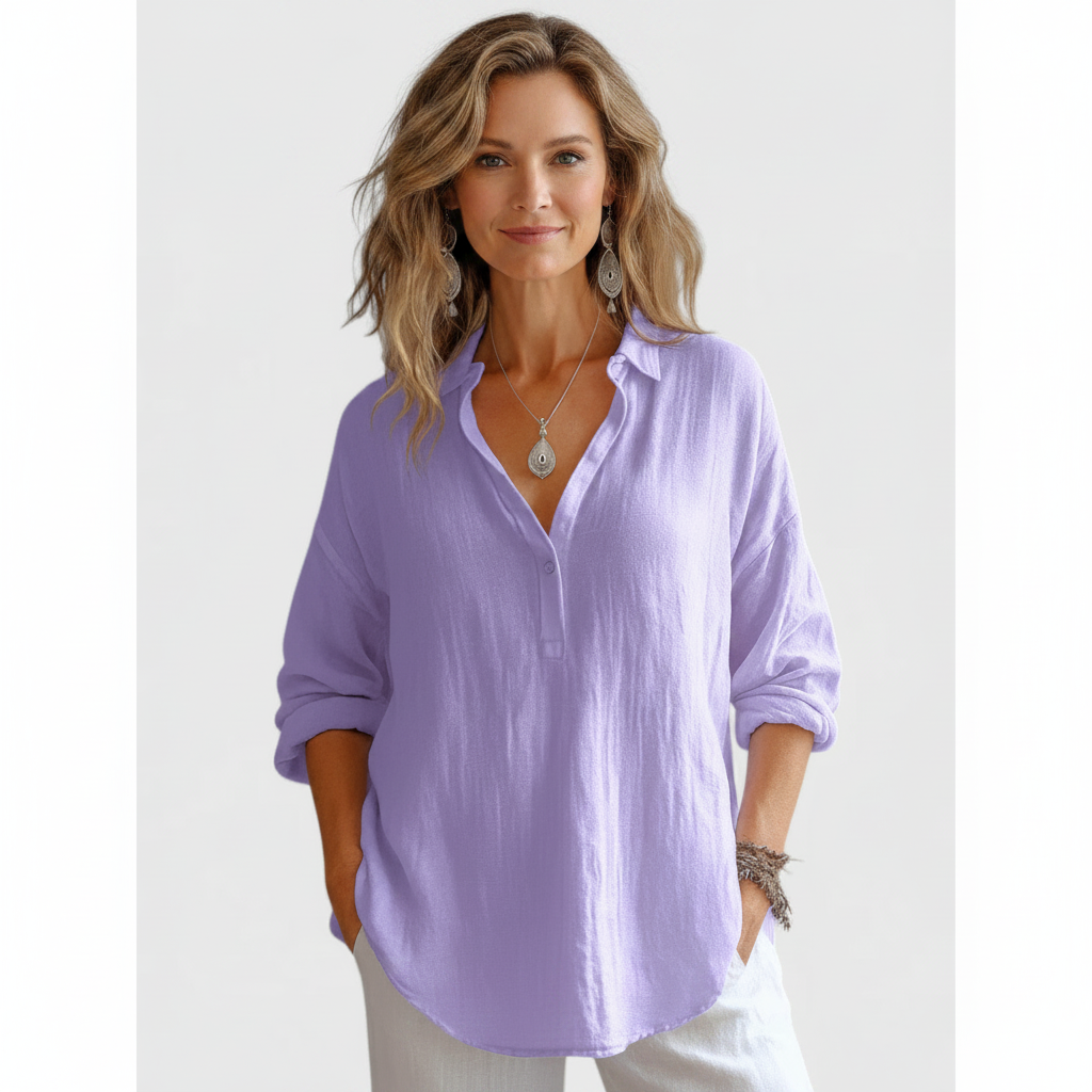 Emma | Women's Linen Blouse With Button Placket And Long Sleeves | Casual