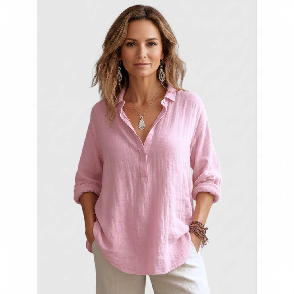 Emma | Women's Linen Blouse With Button Placket And Long Sleeves | Casual