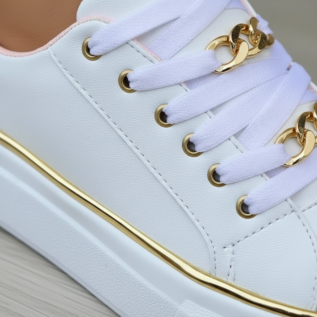 Emma | Women's Orthopedic Sneakers With Gold Hardware And Lace Up Design | Casual