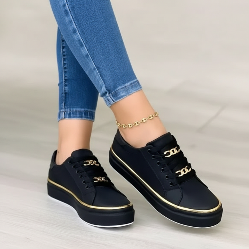 Emma | Women's Orthopedic Sneakers With Gold Hardware And Lace Up Design | Casual
