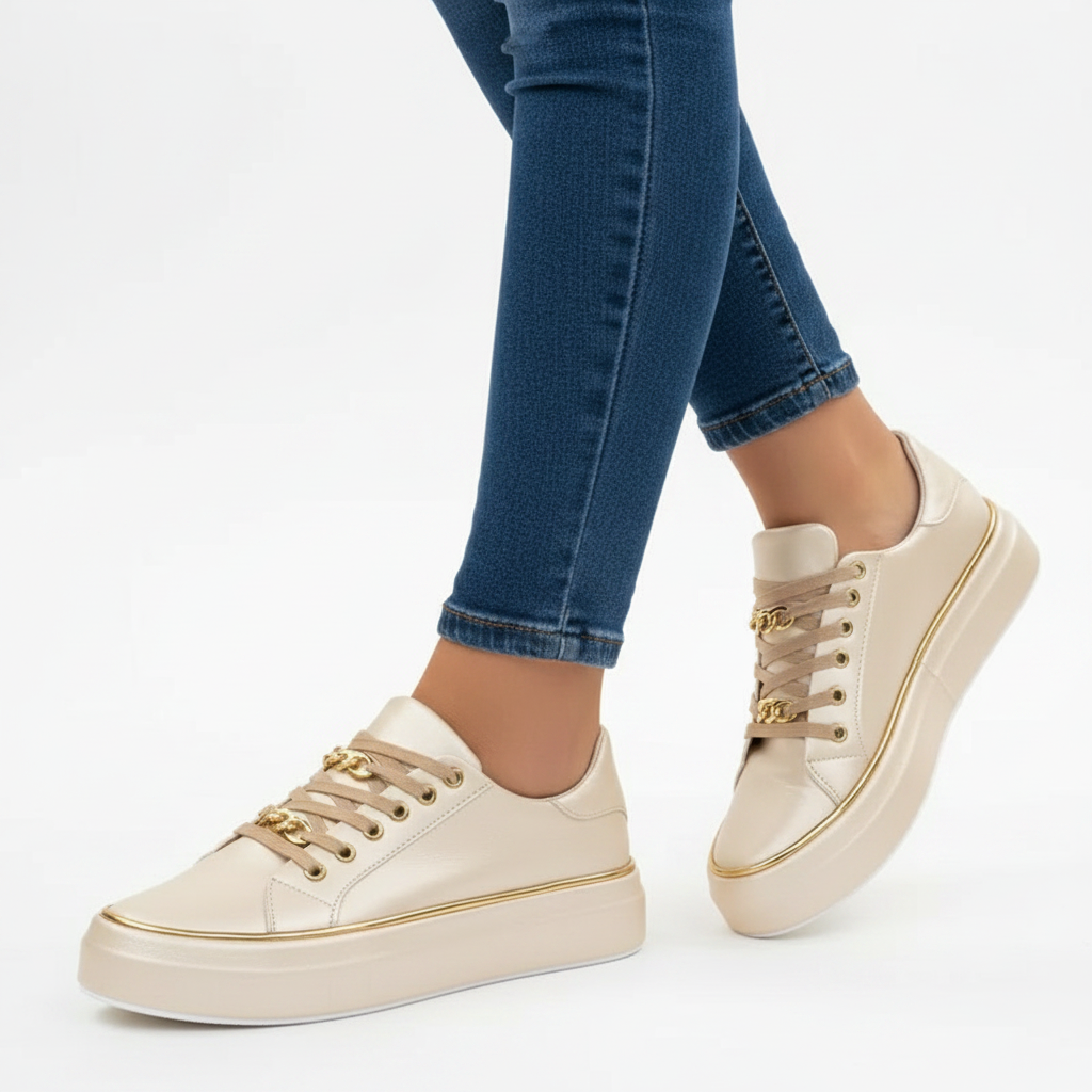 Emma | Women's Orthopedic Sneakers With Gold Hardware And Lace Up Design | Casual