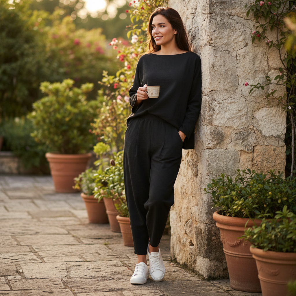 Emma | Women's Outfit Set With Long Sleeve Top And Tapered Pants | Casual