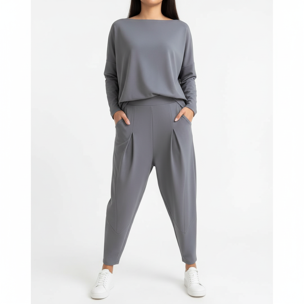 Emma | Women's Outfit Set With Long Sleeve Top And Tapered Pants | Casual