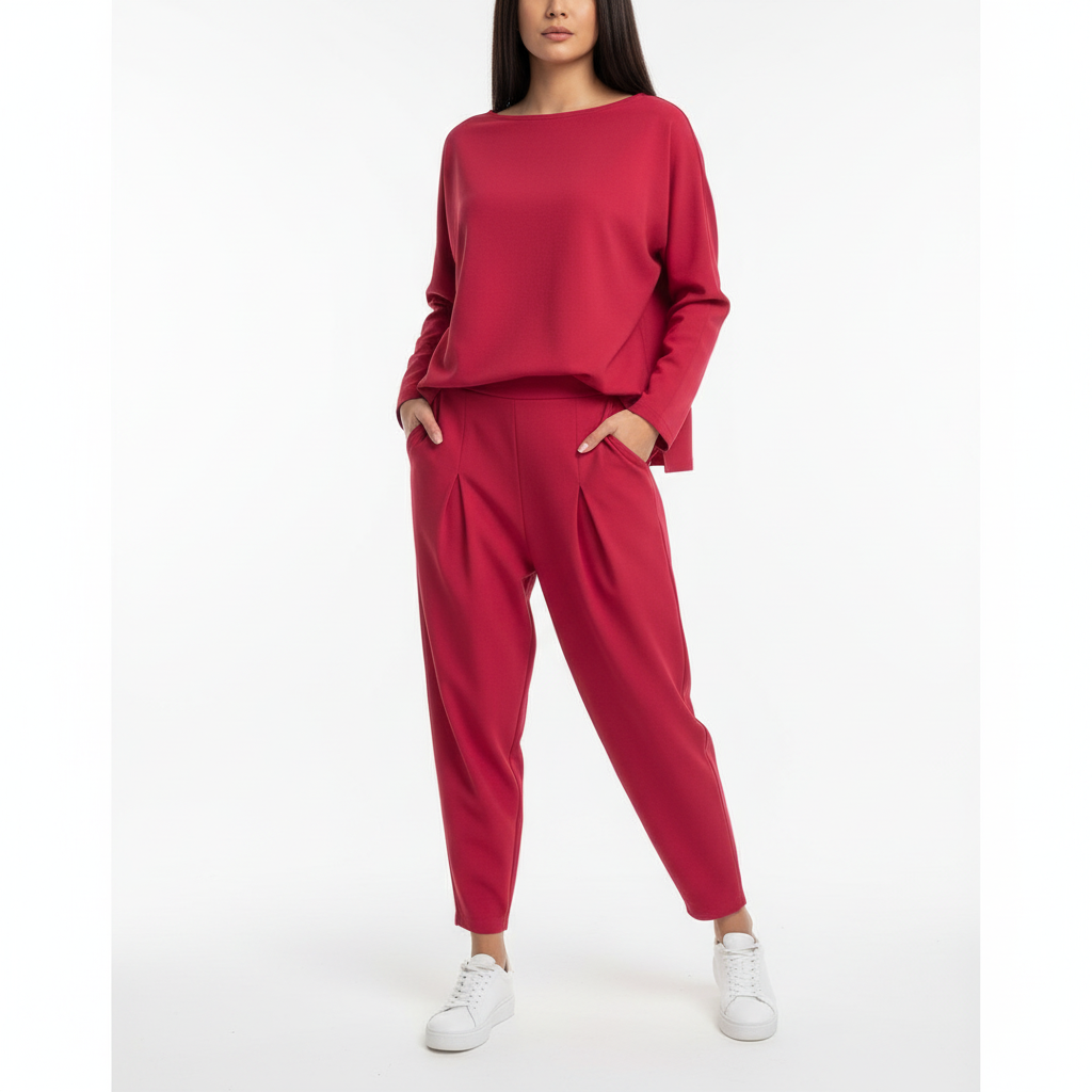 Emma | Women's Outfit Set With Long Sleeve Top And Tapered Pants | Casual