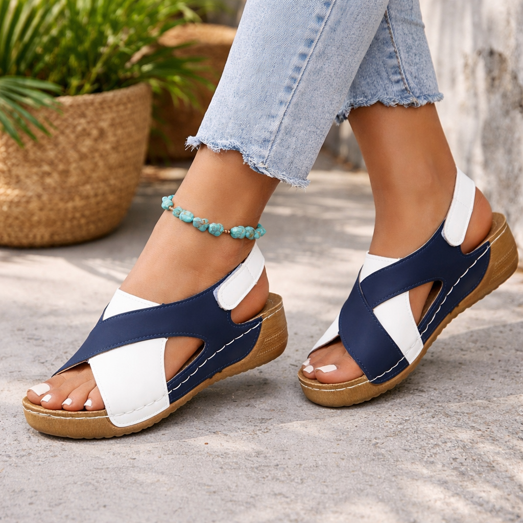 Emma | Women’s Sandals With Two-Tone Straps And Cushioned Wedge | Comfort