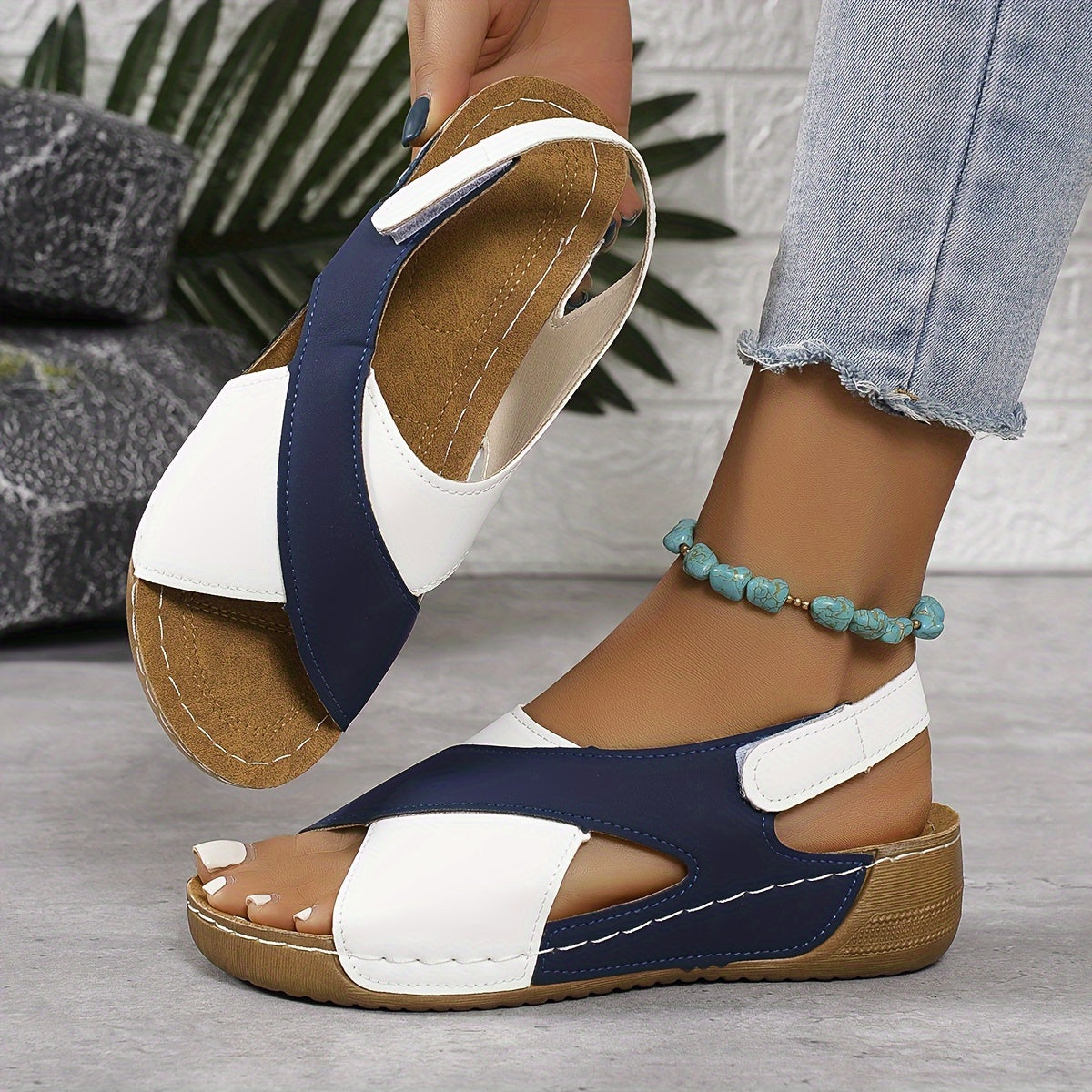 Emma | Women’s Sandals With Two-Tone Straps And Cushioned Wedge | Comfort