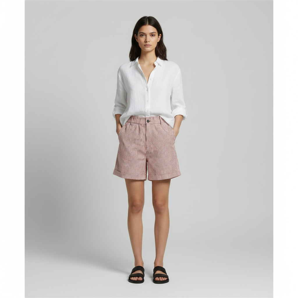 Emma | Women's Shorts With Pleated Front And Button Closure | Casual