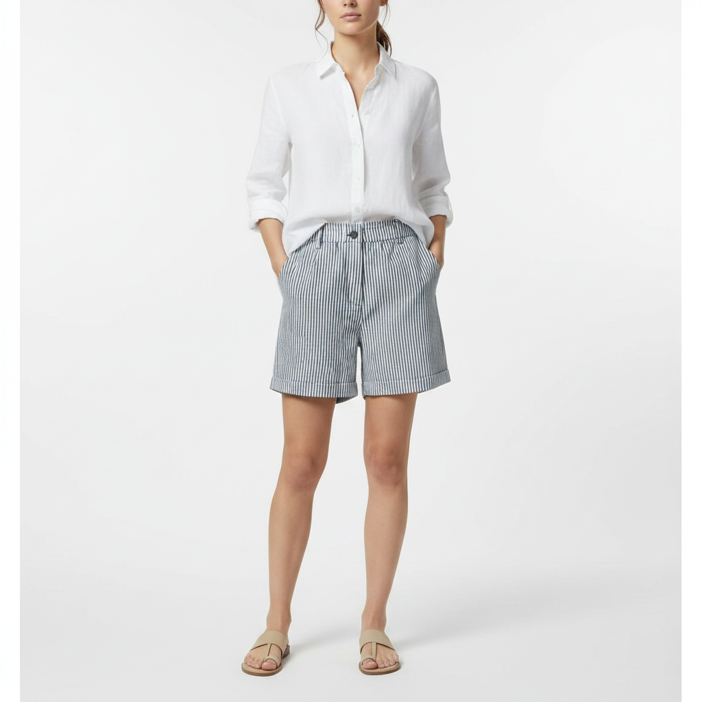 Emma | Women's Shorts With Pleated Front And Button Closure | Casual