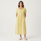 Emma | Women's Striped Midi Dress With Button Front And Short Sleeves | Casual