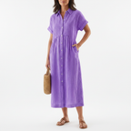 Emma | Women's Striped Midi Dress With Button Front And Short Sleeves | Casual