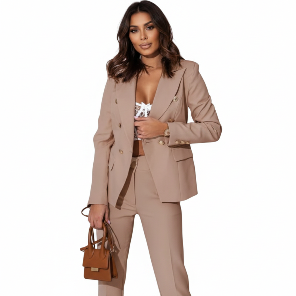 Emma | Women's Two-Piece Blazer Suit With Gold Buttons And Fitted Pants | Elegant