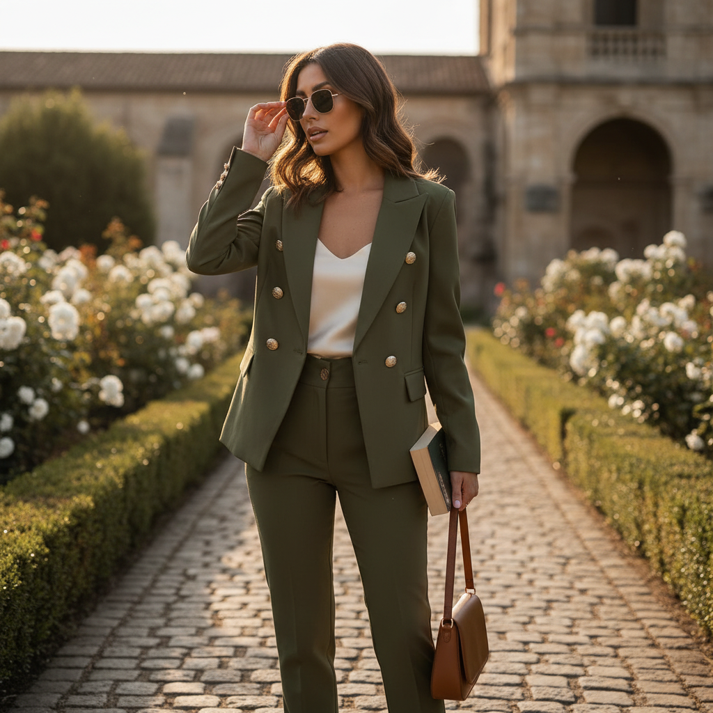Emma | Women's Two-Piece Blazer Suit With Gold Buttons And Fitted Pants | Elegant