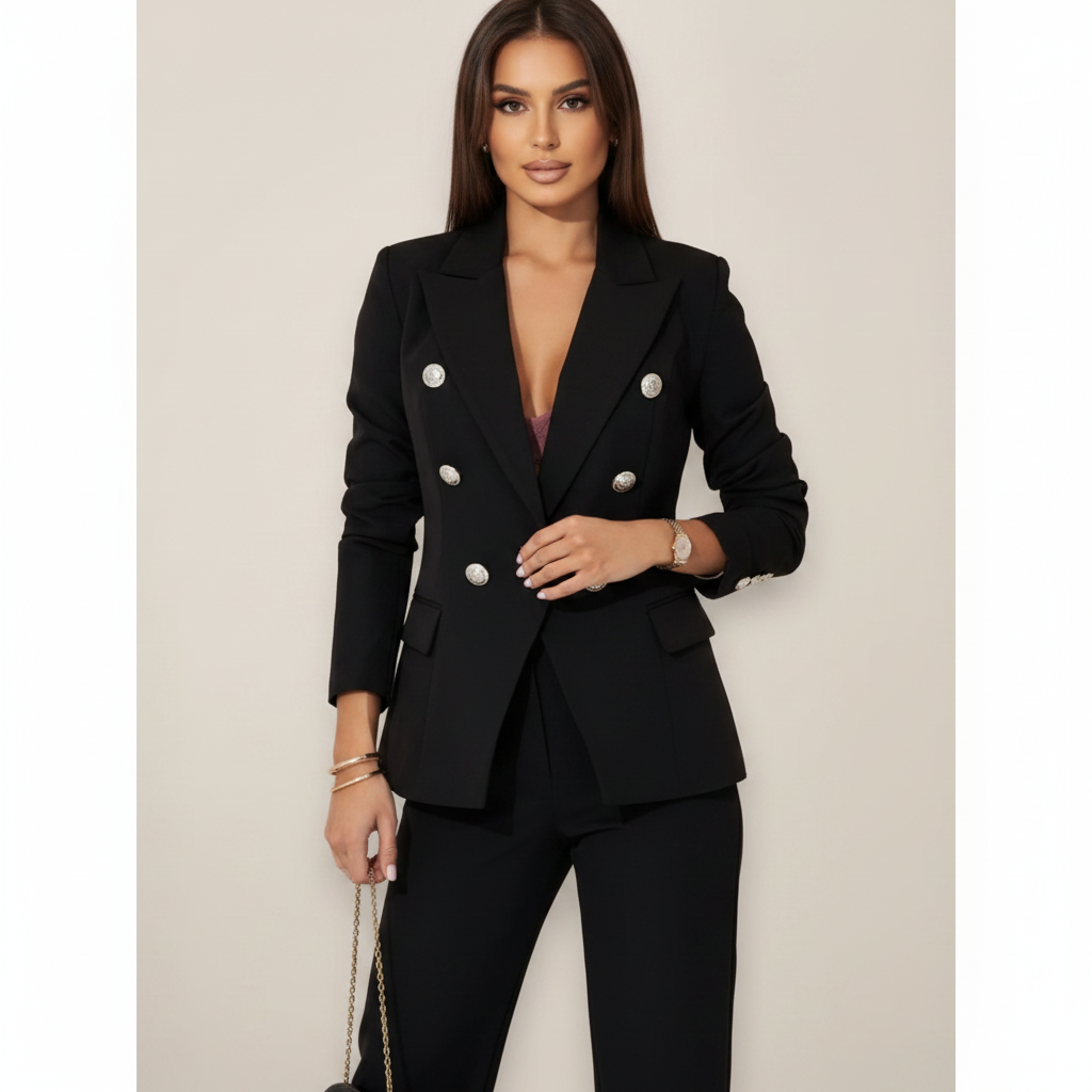 Emma | Women's Two-Piece Blazer Suit With Gold Buttons And Fitted Pants | Elegant