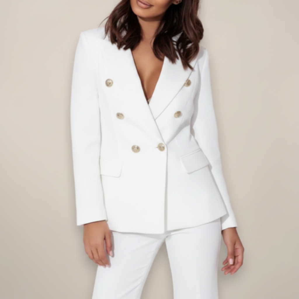 Emma | Women's Two-Piece Blazer Suit With Gold Buttons And Fitted Pants | Elegant