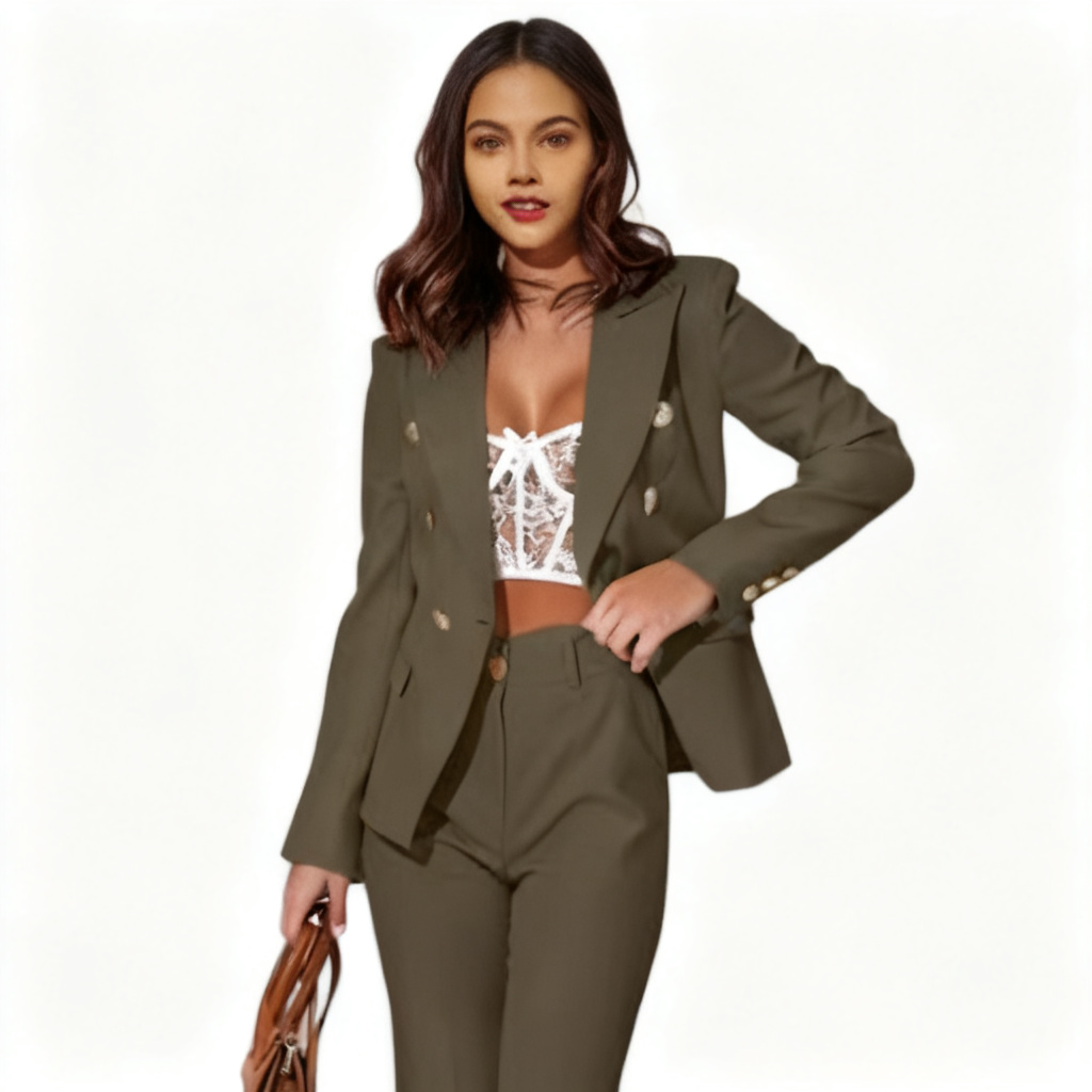 Emma | Women's Two-Piece Blazer Suit With Gold Buttons And Fitted Pants | Elegant