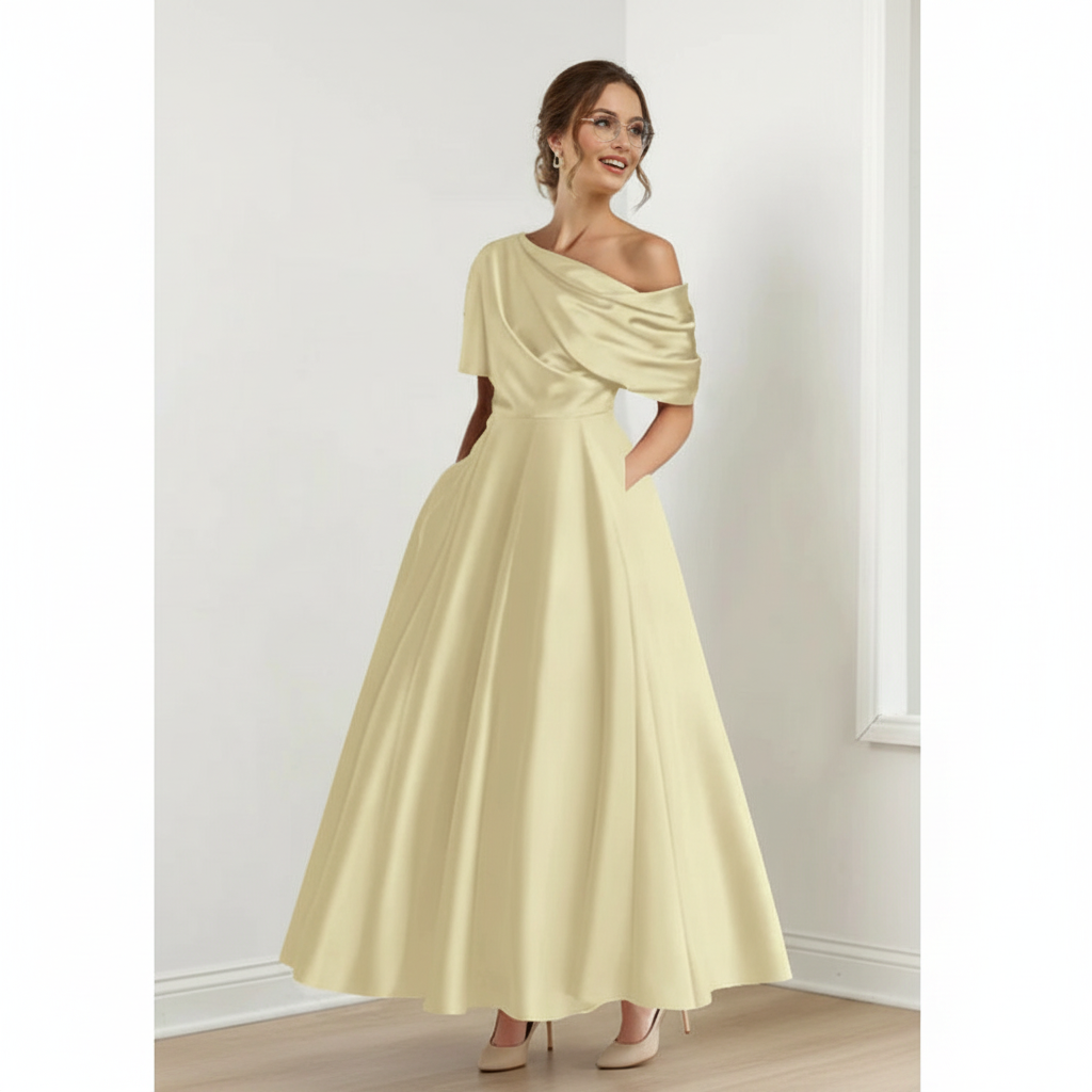 Emma | Women's Wedding Guest Dress With Asymmetric Neckline And Draped Detail | Elegant