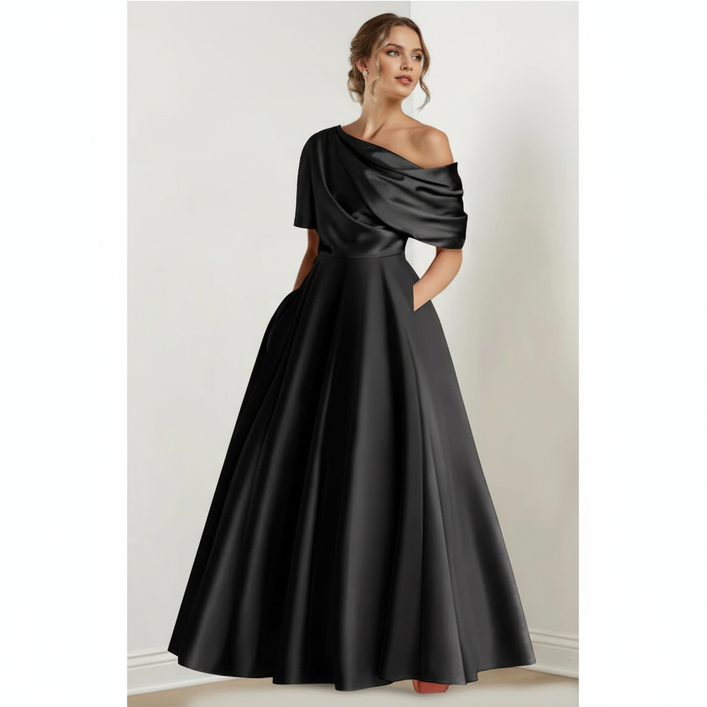 Emma | Women's Wedding Guest Dress With Asymmetric Neckline And Draped Detail | Elegant
