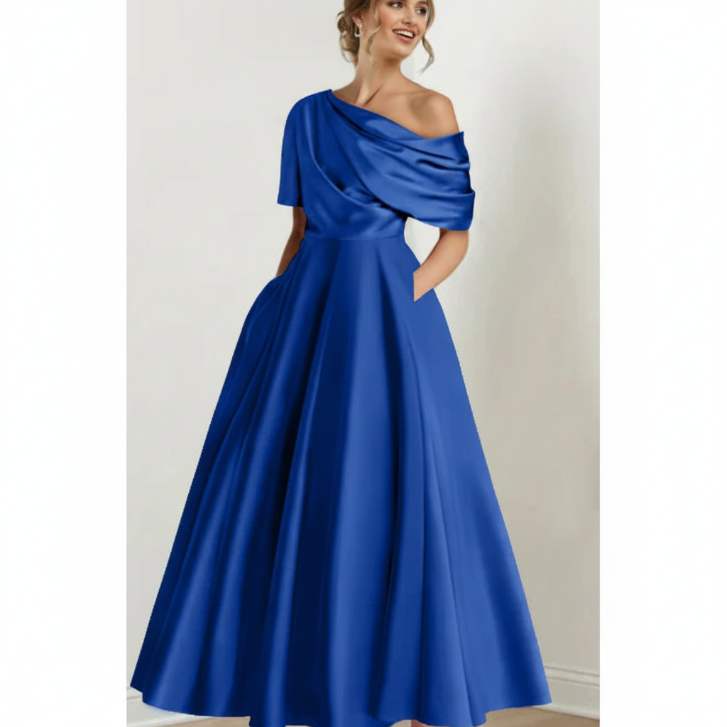 Emma | Women's Wedding Guest Dress With Asymmetric Neckline And Draped Detail | Elegant