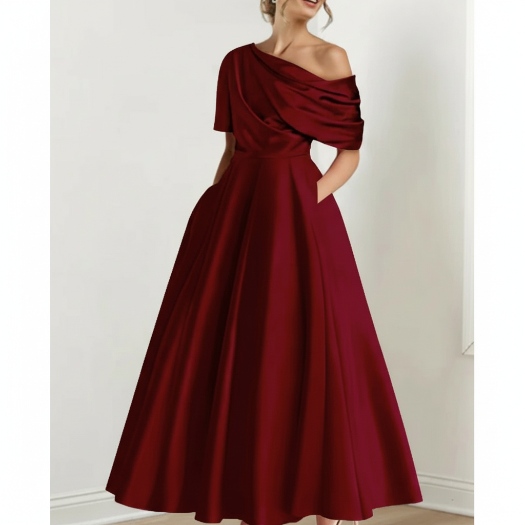 Emma | Women's Wedding Guest Dress With Asymmetric Neckline And Draped Detail | Elegant