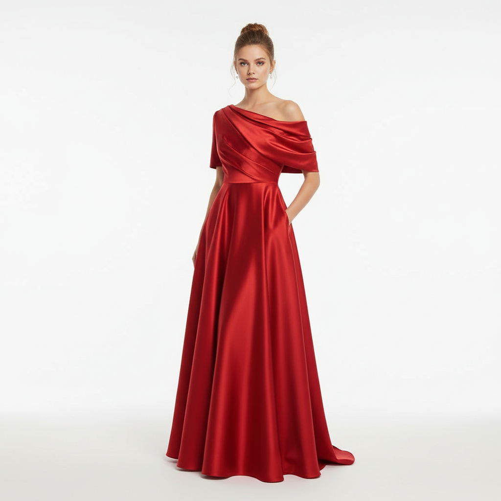Emma | Women's Wedding Guest Dress With Asymmetric Neckline And Draped Detail | Elegant