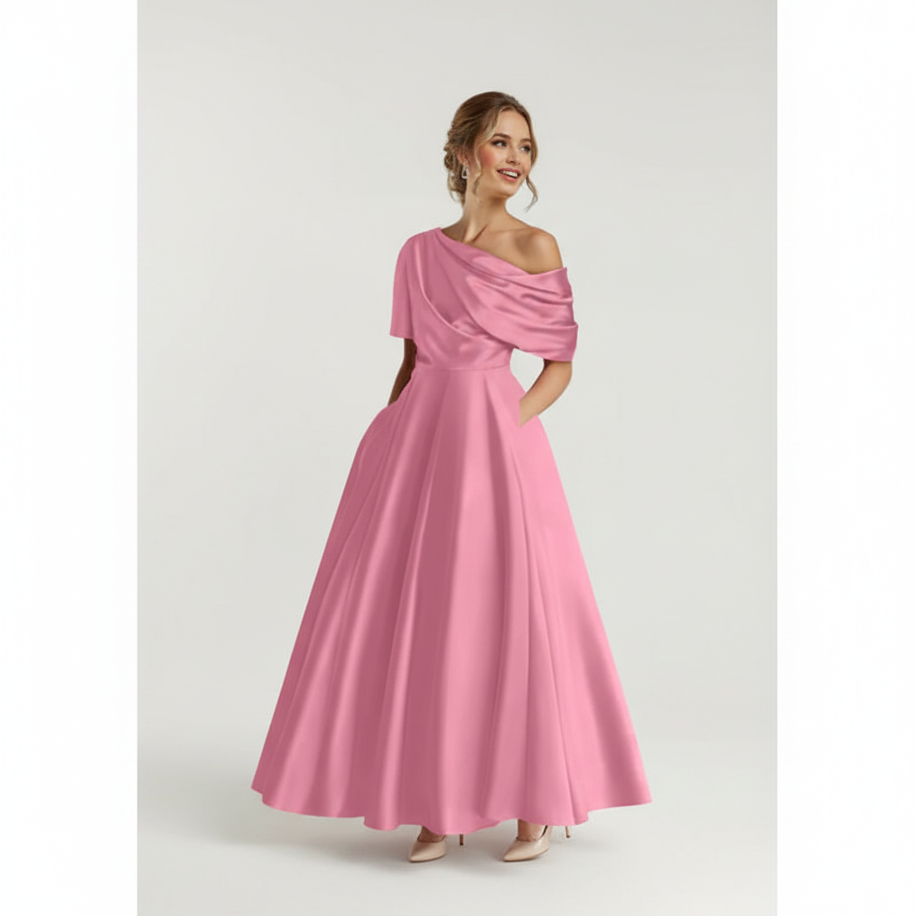 Emma | Women's Wedding Guest Dress With Asymmetric Neckline And Draped Detail | Elegant