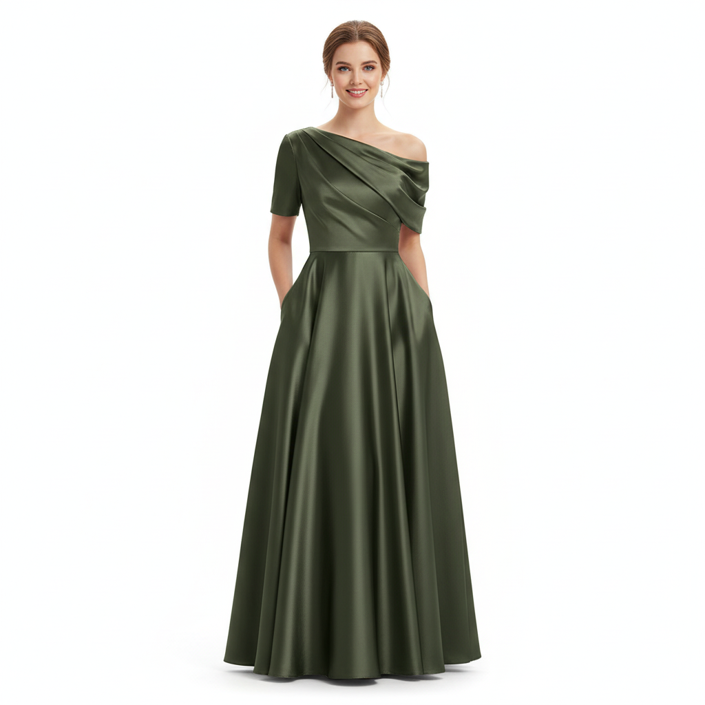 Emma | Women's Wedding Guest Dress With Asymmetric Neckline And Draped Detail | Elegant
