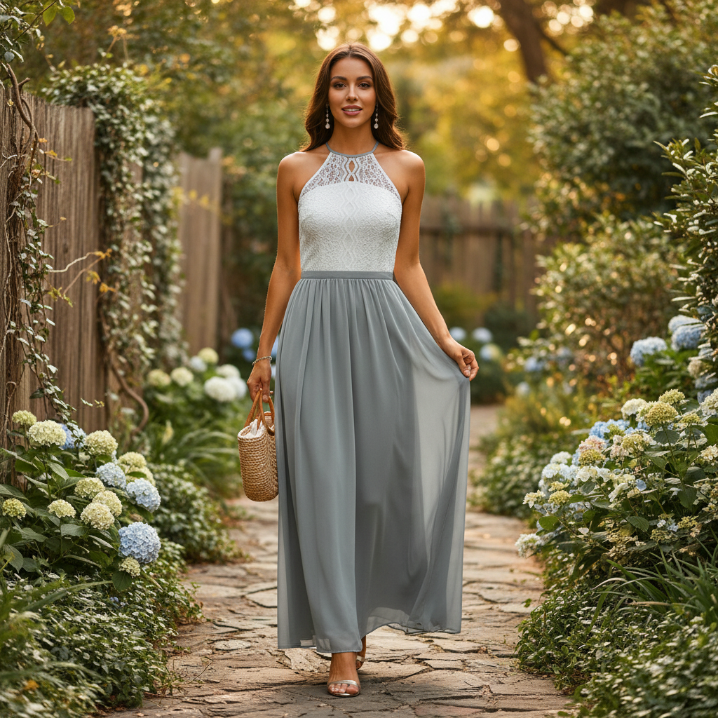 Emma | Women's Wedding Guest Dress With Halter Neckline And Pleated Skirt | Elegant