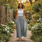 Emma | Women's Wedding Guest Dress With Halter Neckline And Pleated Skirt | Elegant
