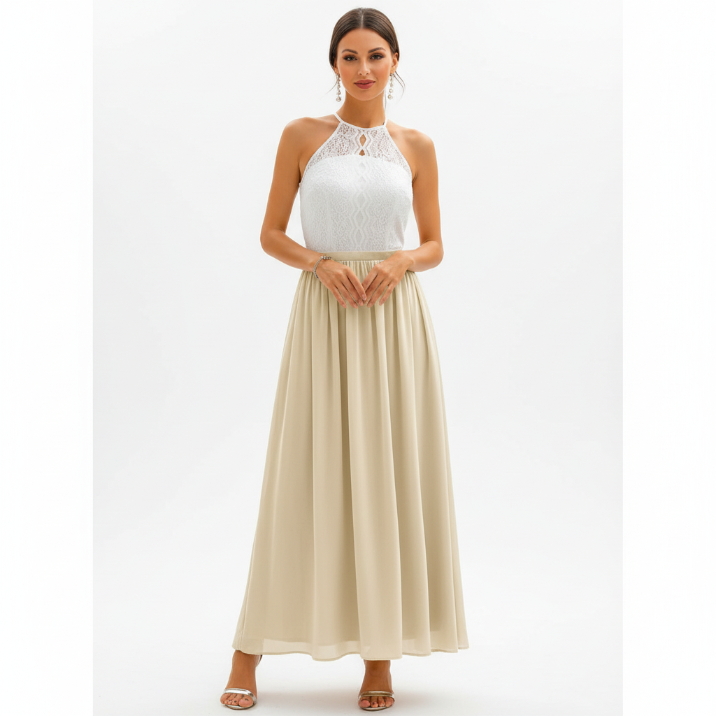 Emma | Women's Wedding Guest Dress With Halter Neckline And Pleated Skirt | Elegant
