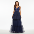 Emma | Women's Wedding Guest Maxi Dress With V Neckline And Tiered Pleated Skirt | Elegant