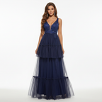 Emma | Women's Wedding Guest Maxi Dress With V Neckline And Tiered Pleated Skirt | Elegant