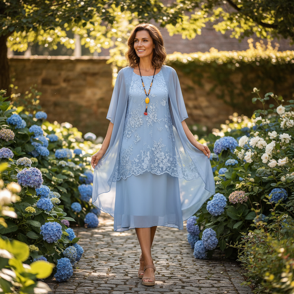 Emma | Women's Wedding Guest Midi Dress With Lace Overlay And Draped Cape | Elegant