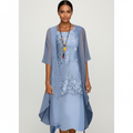 Emma | Women's Wedding Guest Midi Dress With Lace Overlay And Draped Cape | Elegant