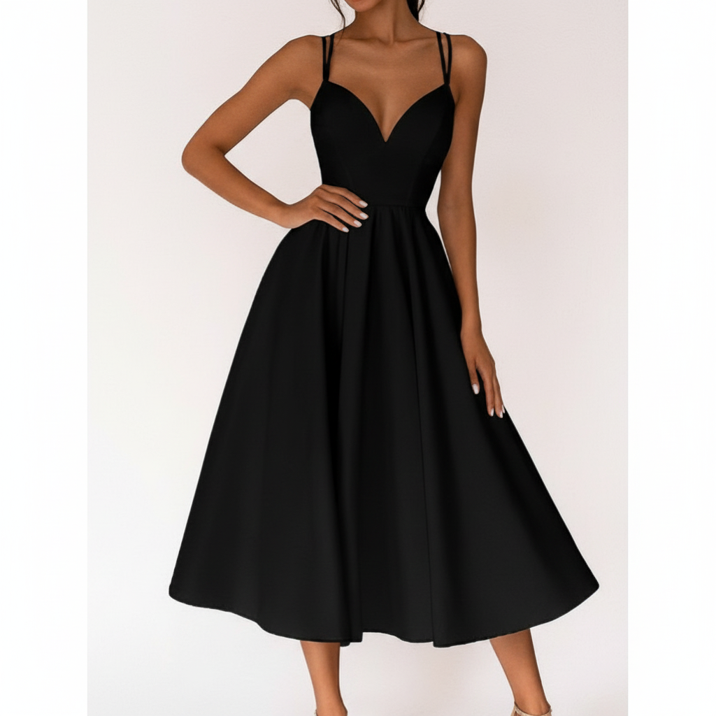 Emma | Women's Wedding Guest Midi Dress With Sweetheart Neckline And Spaghetti Straps | Elegant