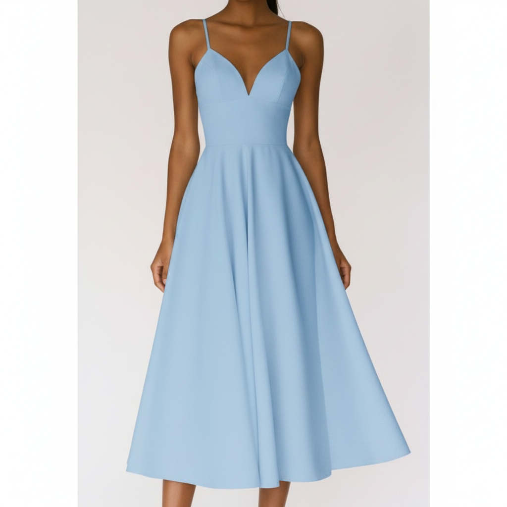 Emma | Women's Wedding Guest Midi Dress With Sweetheart Neckline And Spaghetti Straps | Elegant