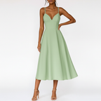 Emma | Women's Wedding Guest Midi Dress With Sweetheart Neckline And Spaghetti Straps | Elegant